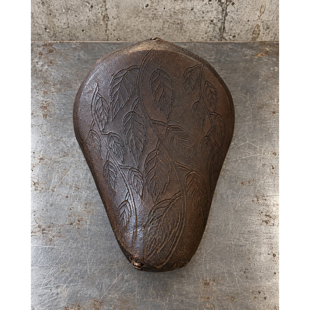 Vintage Handmade Tooled Leather Chopper Motorcycle Seat Custom Leaf Solo Saddle